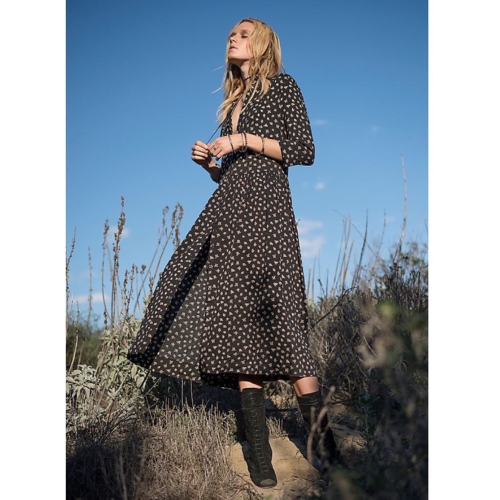 Free People Hearts All Over Floral Midi Dress Maxi Shirt Dress XS